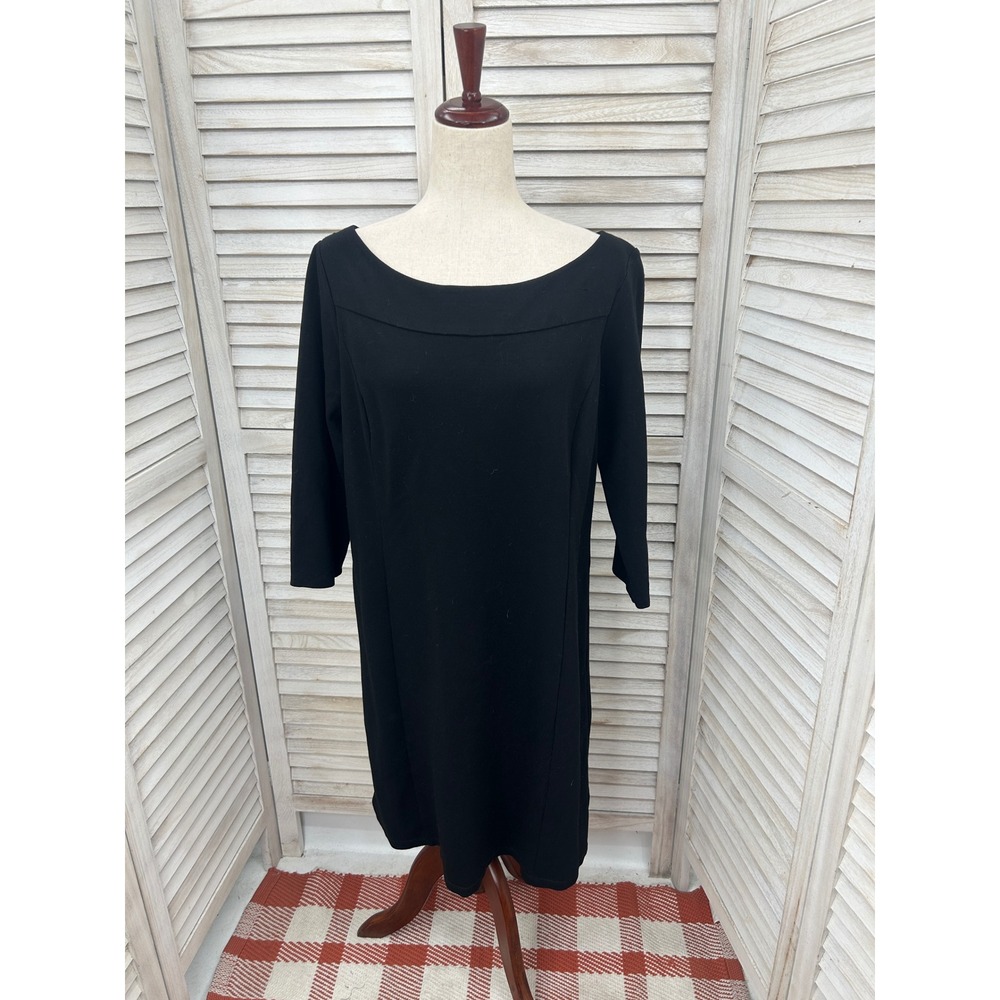 Eileen Fisher Dress Size Large Black Boat Neck Classic Workwear Old Money